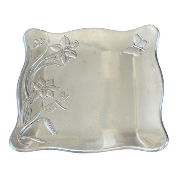 Lenox Vintage 90s Embossed Butterfly Relief Meadow Metal Large 13x13 Tray - Picture 3 of 10